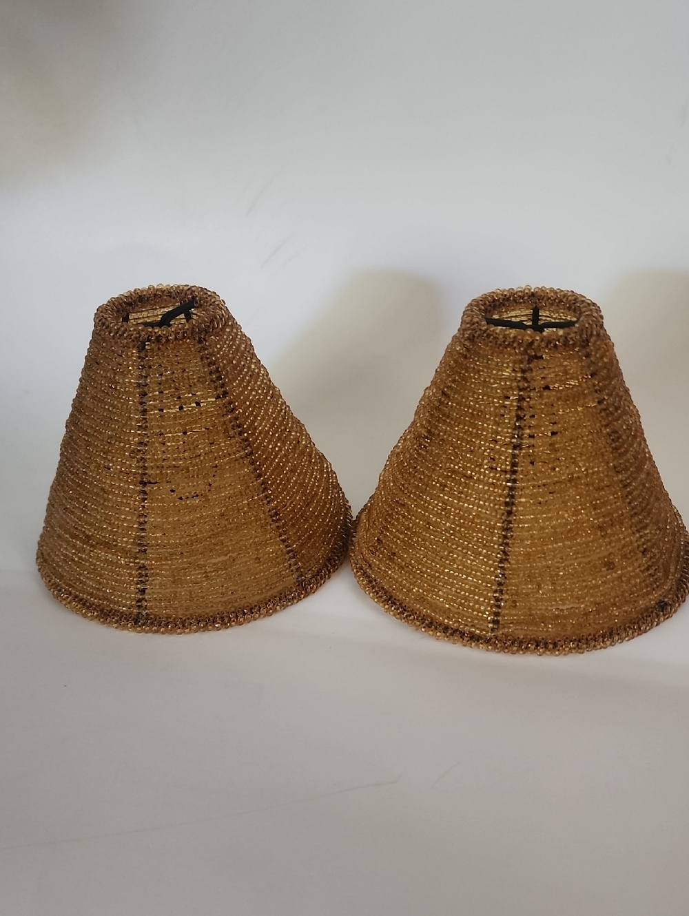 Vintage Glass Seed Beaded Lamp Shades 2 Boho Coastal Natural Fiber Small Shades - Picture 2 of 12
